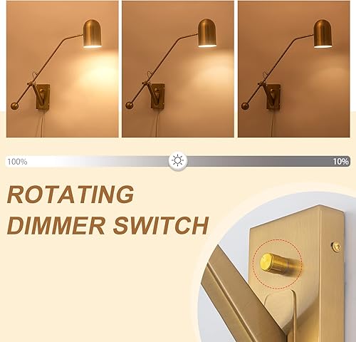 Miniatura 2 de Enchufe dorado en apliques de pared Dimmable Modern Gold Swing brazos lámpara de pared