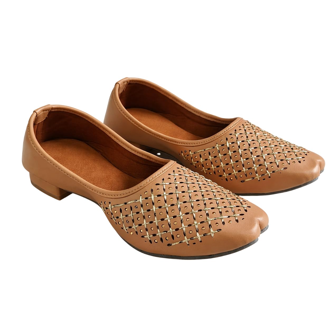 Women’s Beige Punjabi Jutti – Sunehri Ethnic Mojaris for Girls, Hand Jari Work Leather Flat Shoes, Comfortable Traditional Jutti with TPR Sole for Festive-image-17