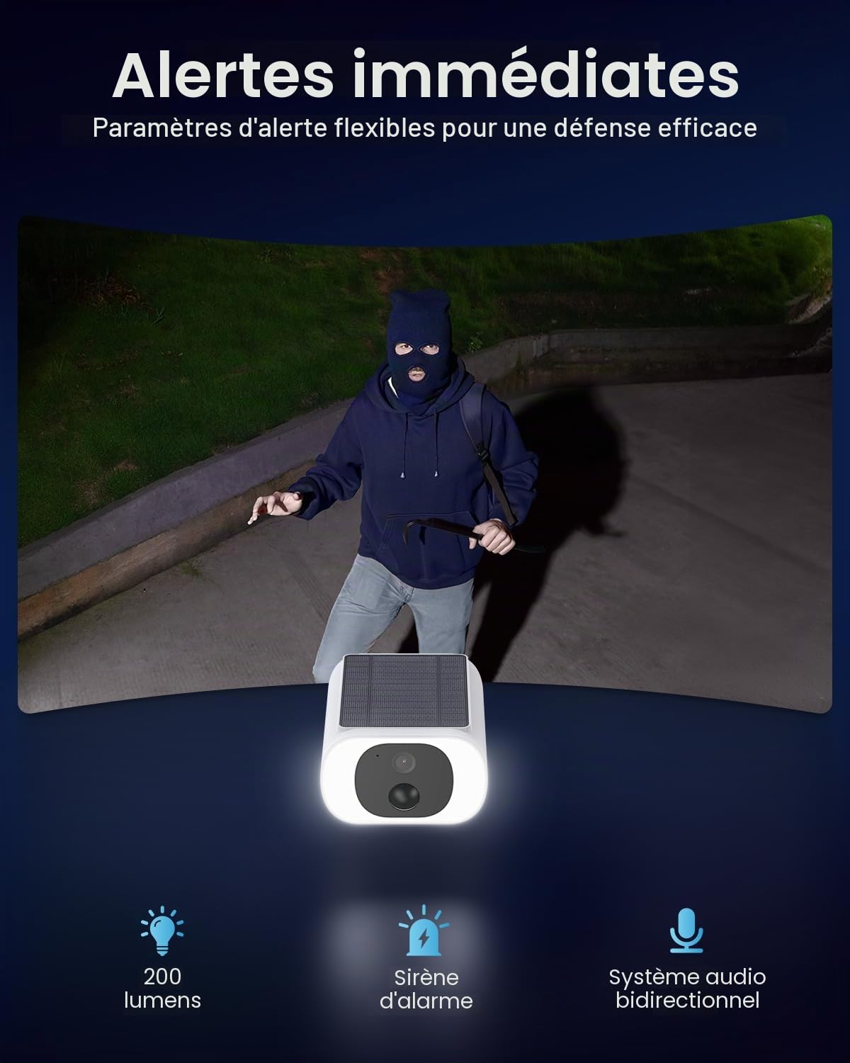 ieGeek 2K Camera Surveillance WiFi Exterieure sans Fil Solaire - IP66 Camera Exterieur sans Fil Batterie, Panneau Solaire Integree, Vision Nocturne Couleur,PIR Détection S1 (Gris)