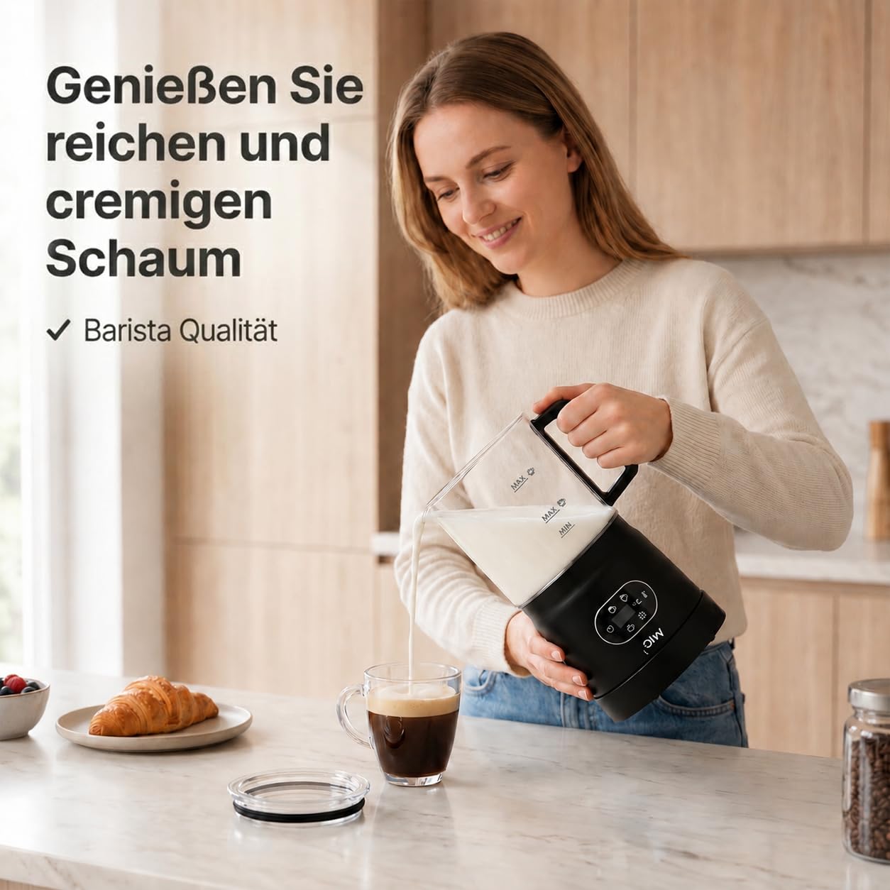 Olvy Milchaufschäumer Elektrisch | Milchschaumgerät für Barista Qualität