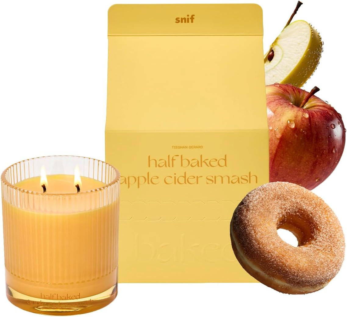 Half Baked Apple Cider Smash Scented Candle by Snif, Festive Fall Candle, 50+ Hours, 100% Cotton Fiber Wicks, Soy Wax Blend, Non-Toxic, Vegan, 8.5oz