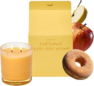 Snif Half Baked Apple Cider Smash Scented Candle - Festive Fall Honeycrisp Apple Cider, Soy Wax Blend, 50+ Hour Burn, Vegan Non-Toxic 8.5oz Jar
