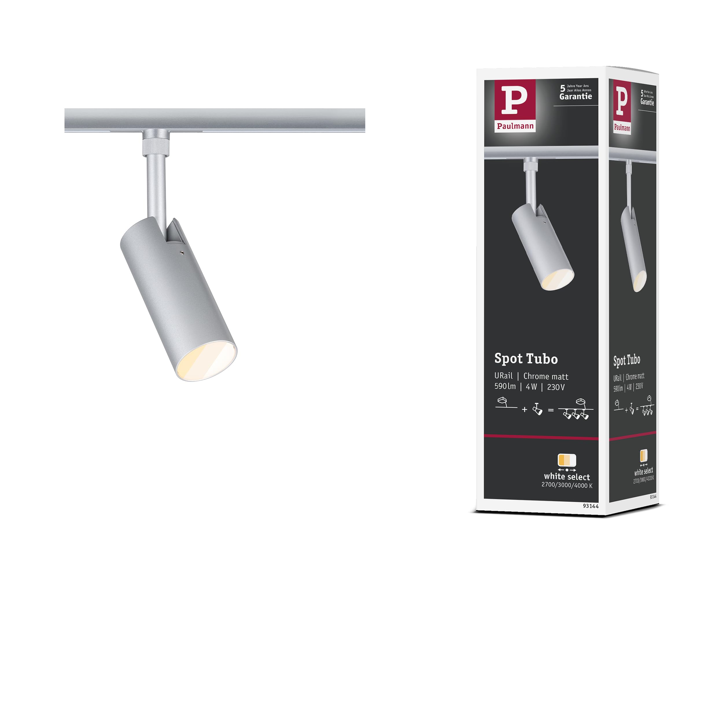 Paulmann URail Schienenspot Tubo Einzelspot 300lm 4W 2700-4000K 230V Chrom matt