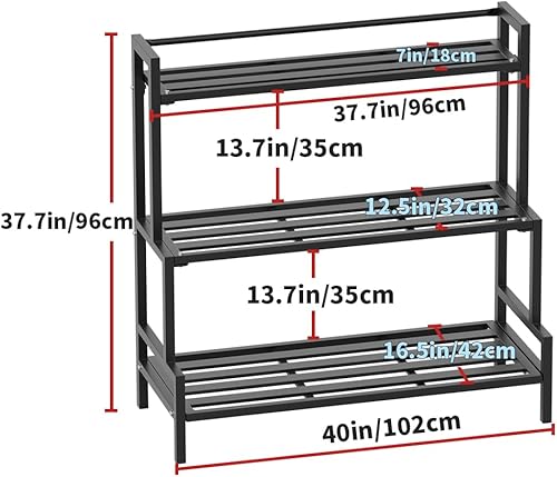 Miniatura 3 de Soporte de aluminio de 3 niveles para plantas al aire libre, soporte de metal resistente para plantas, estante de esquina alto para patio, estante