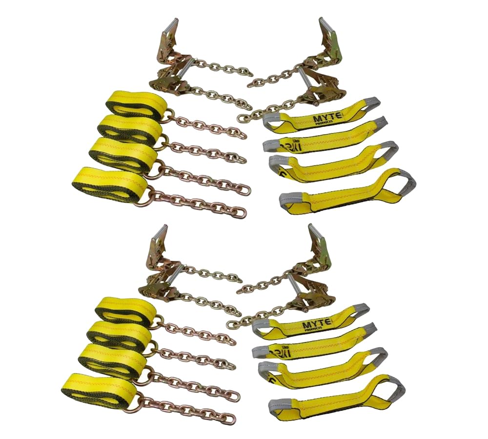 Mytee Products (2 Pack Roll Back Tie Down System Chain Ends 8 Point Tie Down Kit for Car Hauler Carrier Tow Truck - 14ft
