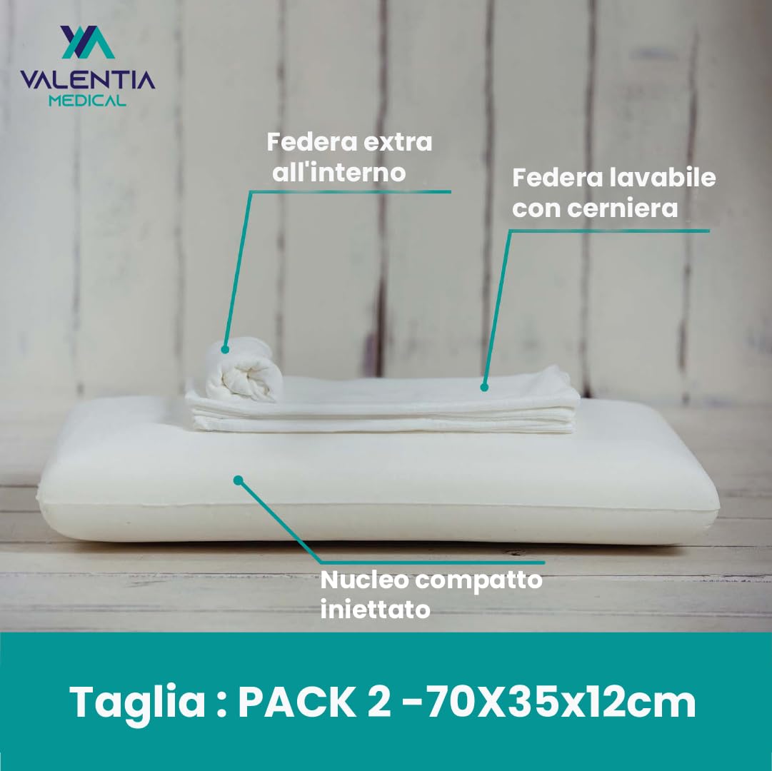 Pack 2 Cuscini Memory Foam 70 cm – Guanciali Ergonomici con Federa Supersoft in Aloe Vera Sfoderabile e Lavabile – Cuscini Letto Ortopedici – Certificati OEKO-TEX – Prodotto Europa