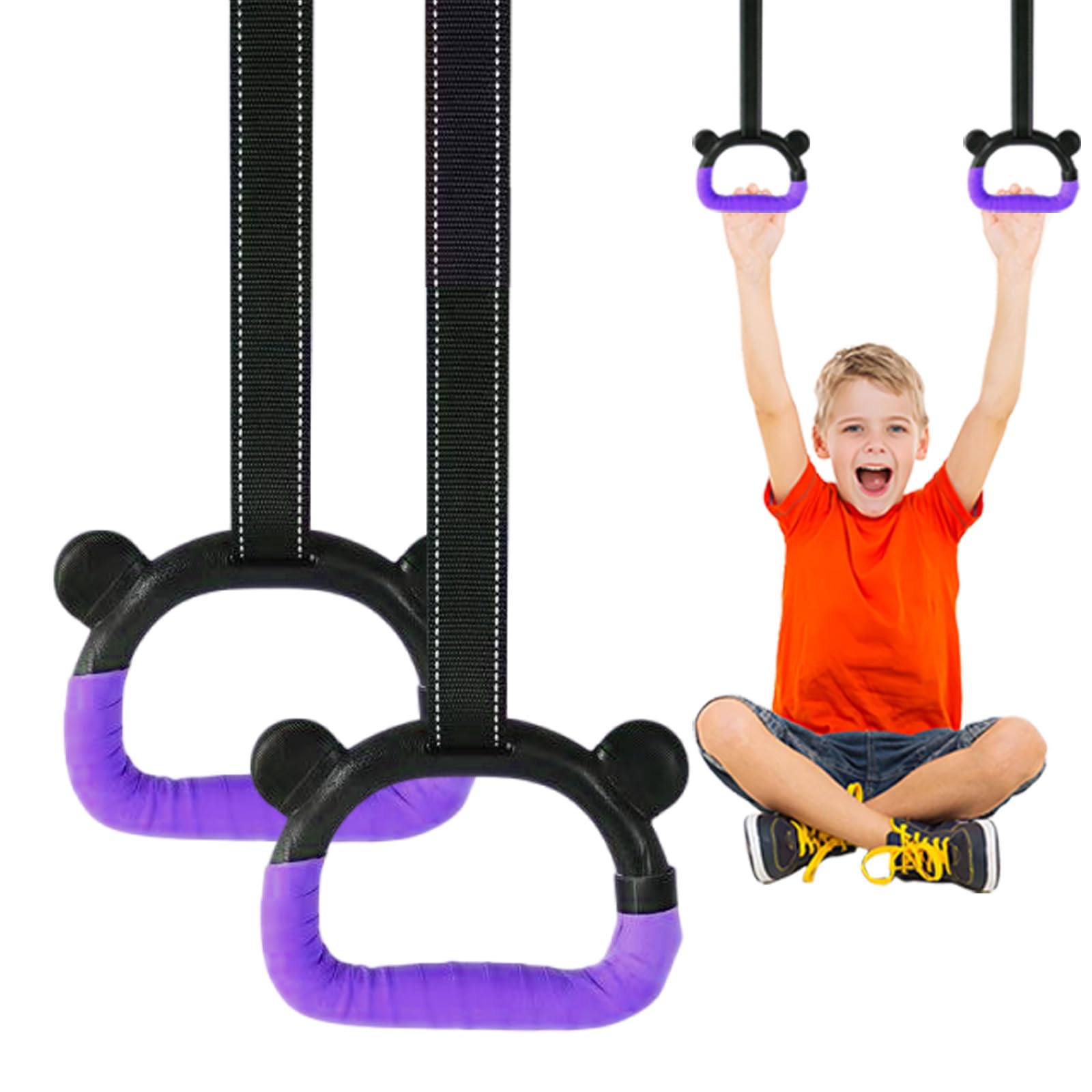 HaeNayc Kids Gymnastics Rings, Children's Home Gym Equipment, Children's Adjustable Strap Strength Training Rings, Pulling Rings for Physical Training (Purple)