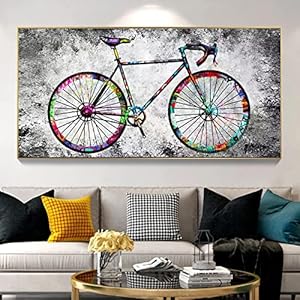 BIEMBI Moderne Graffiti Art Fiets Canvas Art Posters Prints Fiets Canvas Schilderij Wall Art Pictures voor Woonkamer Klaar om op te hangen 70x140cm Framework