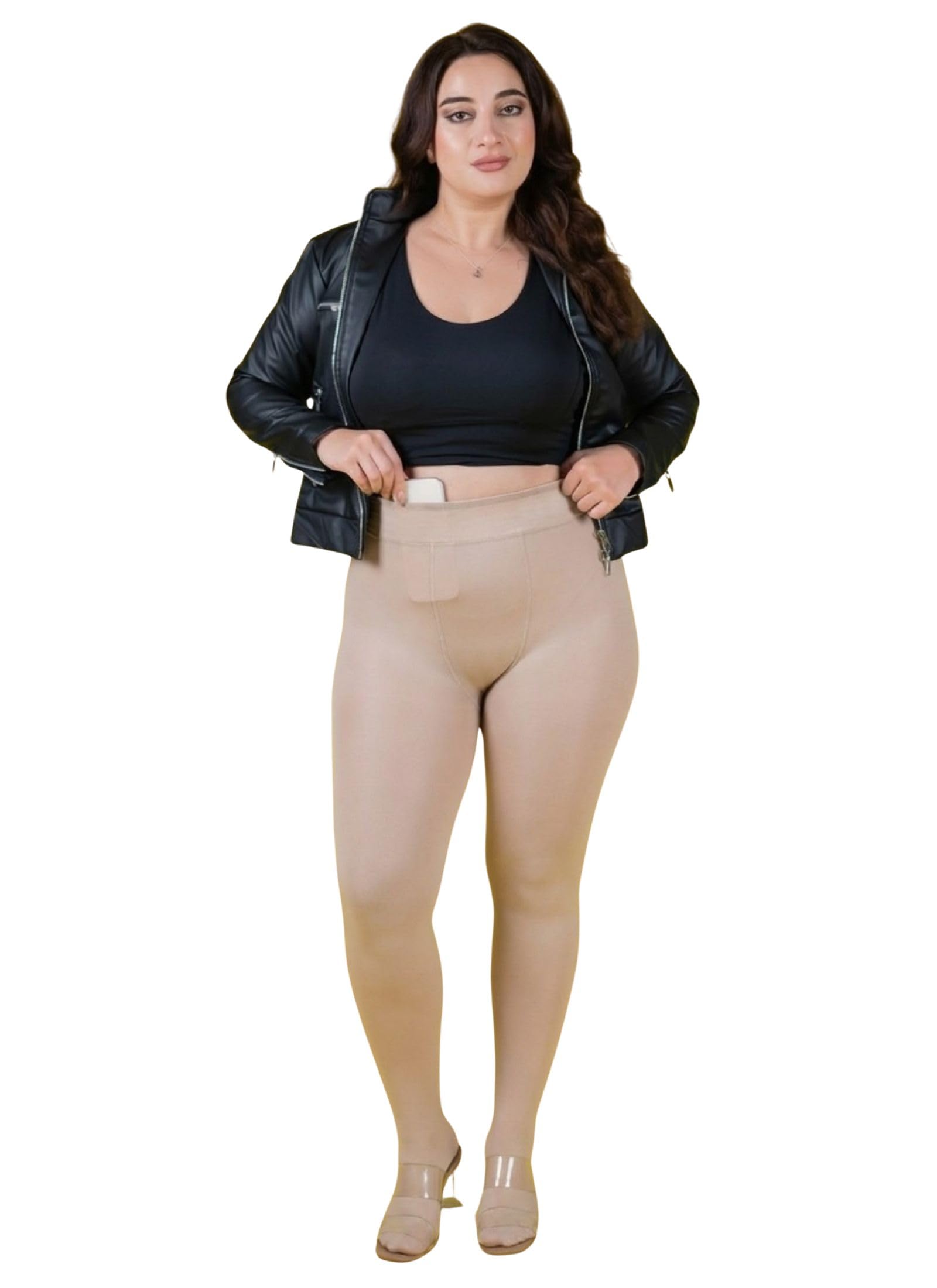 Plus Size with inner pocket stretchable fur thermal warm stockings for women-image-27