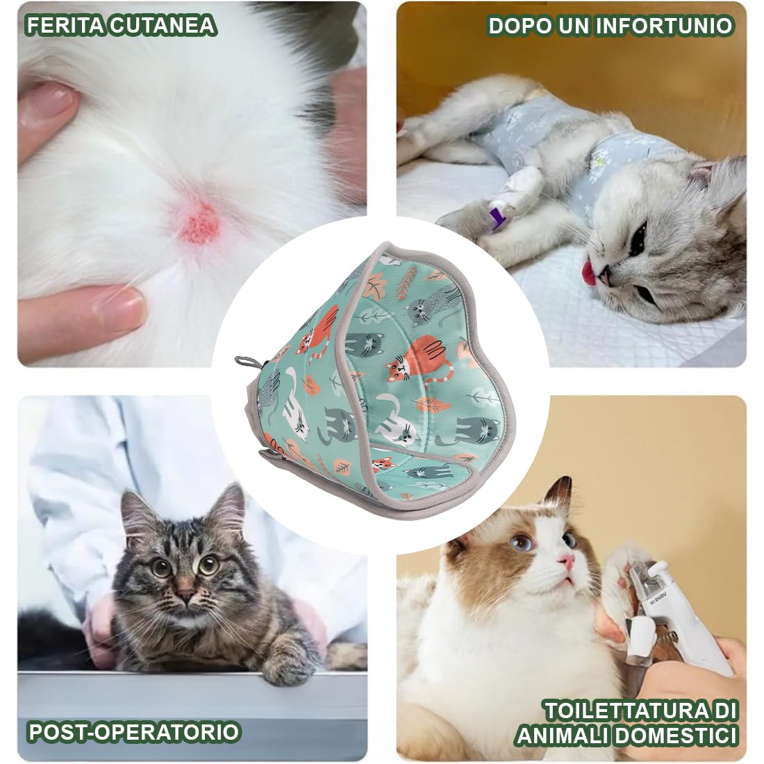 Collar Isabelino Gatos Ajustable,Cono Suave del Cuello Elizabethan, Suave Collar Recuperación Gato para Después de la Cirugía y Lesiones,Collar Isabelino Perro Pequeño (verde, M)