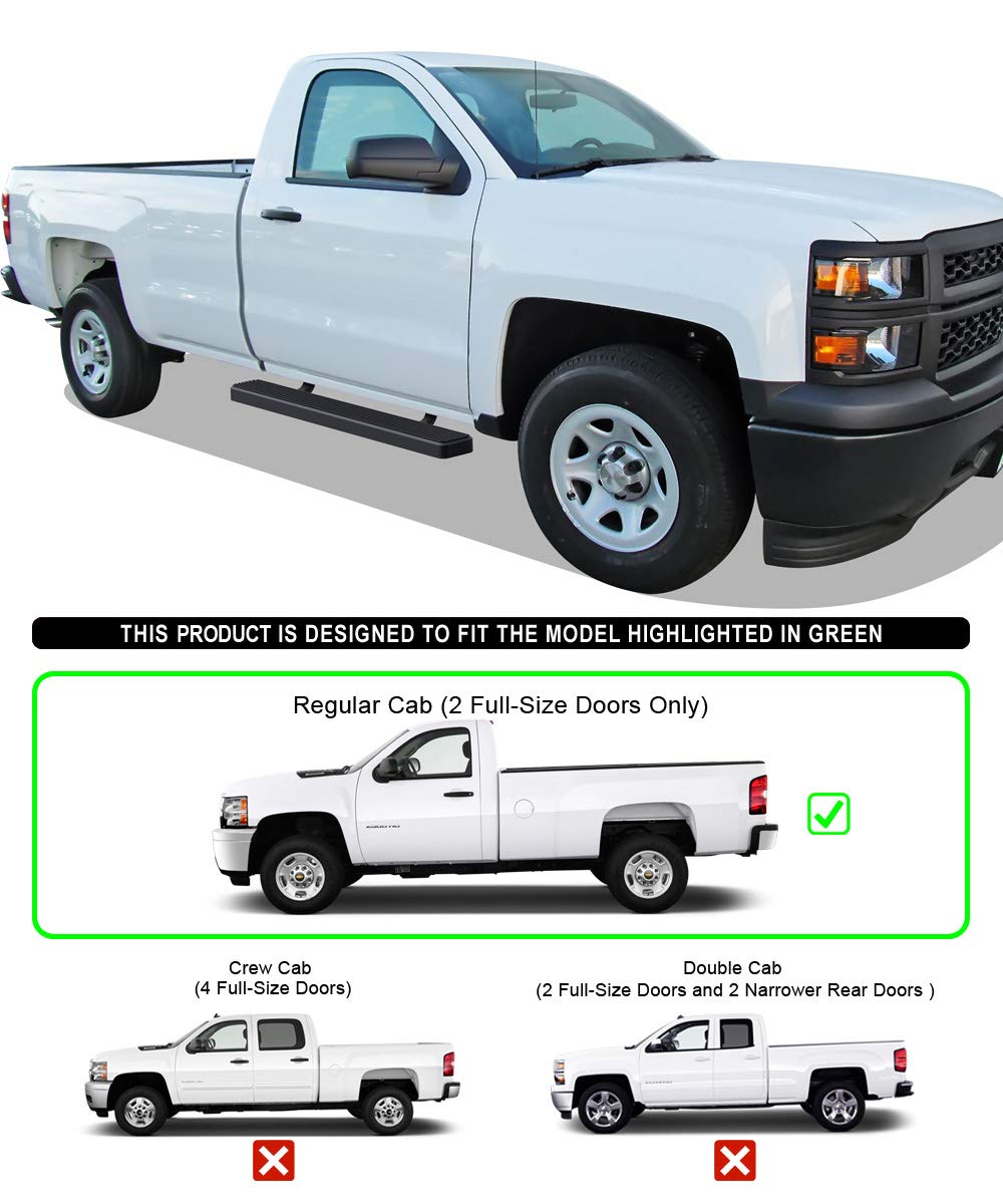 APS Running Boards Side Steps Compatible with Chevy Silverado GMC Sierra 2007-2018 Regular Cab & 2500 3500 2019 (Exclude 07 Classic)(Include 19 1500LD) (Black Powder Coated 5in)
