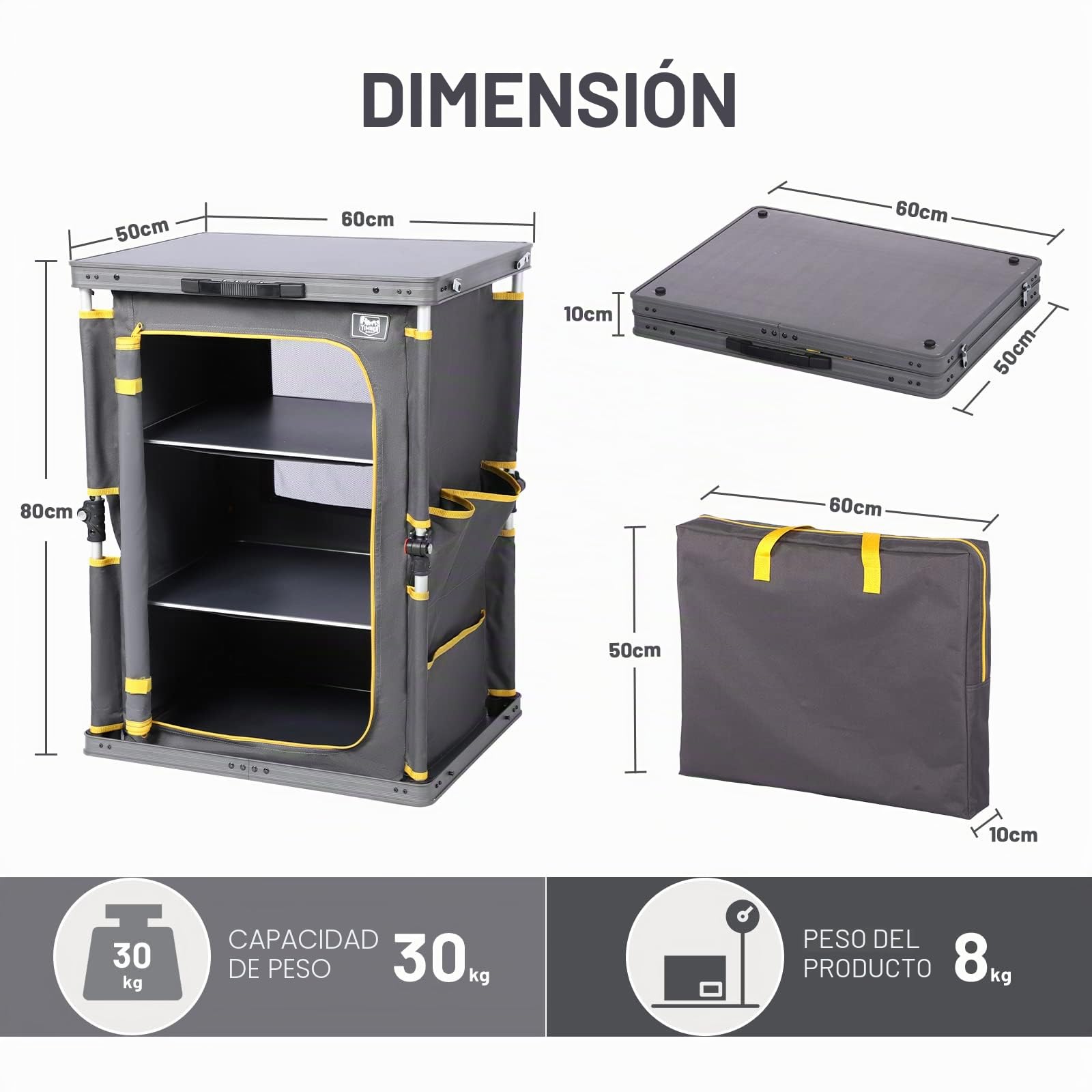 Timber Ridge Armario de Cocina Plegable Compacto para Camping, jardín, Compartimentos de Almacenamiento con Bolsillos Laterales