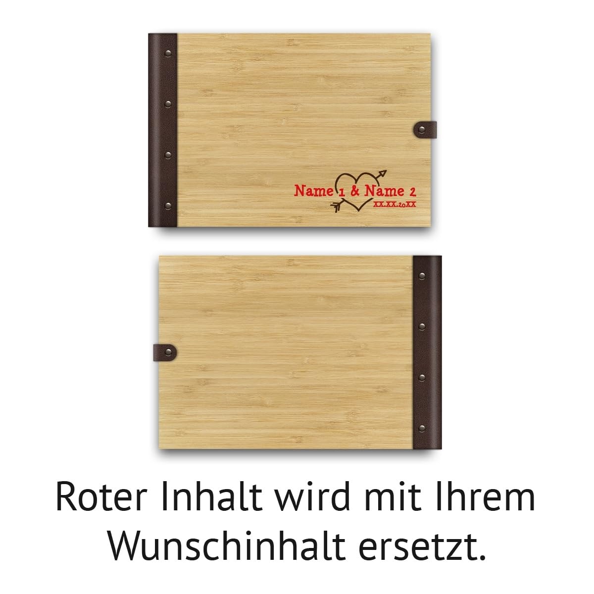 Personalisiertes Hochzeit Gästebuch echtes Holz DIN A4 Hochzeitsbuch mit Lasergravur - Herzpfeil - mit 72 Blatt / 144 Seiten Naturpapier Weiß