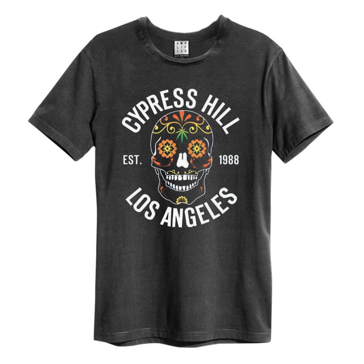 Amplified Men's Charcoal Cypress Hill Floral Skull Graphic Crew Neck T-Shirt Xxl