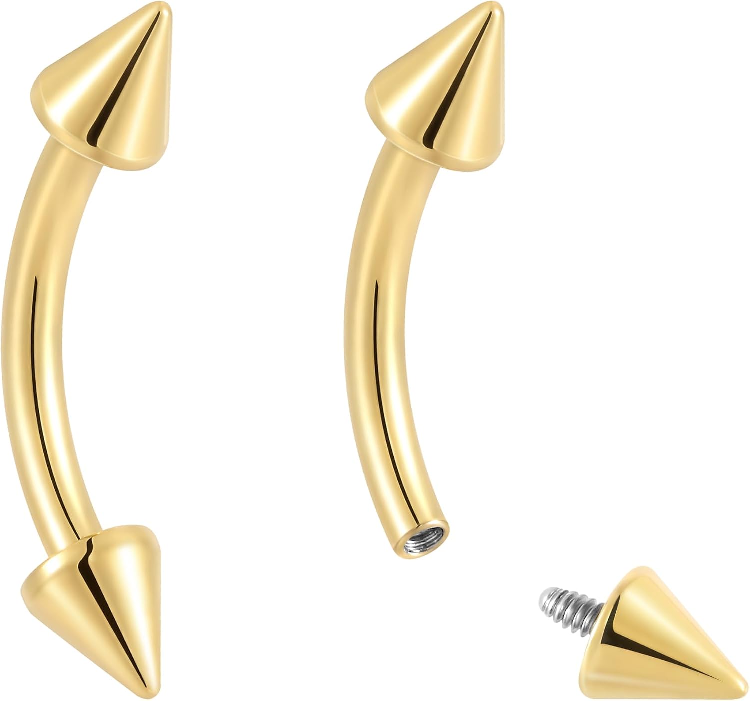 2PCS Titanium Curved Spike Barbell | 16G Internally Threaded | 8mm - 14mm | Arrow Tip Eyebrow Rook Daith Vertical Labret | Implant Grade Body Jewelry