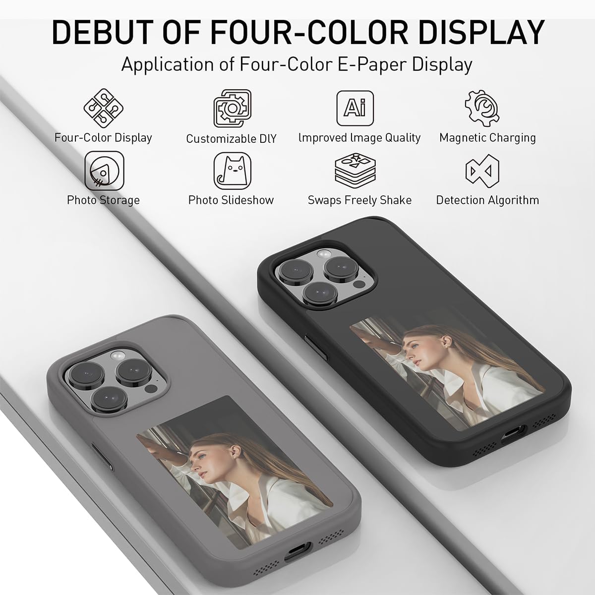 Smart Ink Phone Case for iPhone 13/14/15/16 Pro MAX Plus, NFC Memory Case for iPhone with Photo Screen, Smart NFC Ink Screen Phone Case (Black,15 Plus)