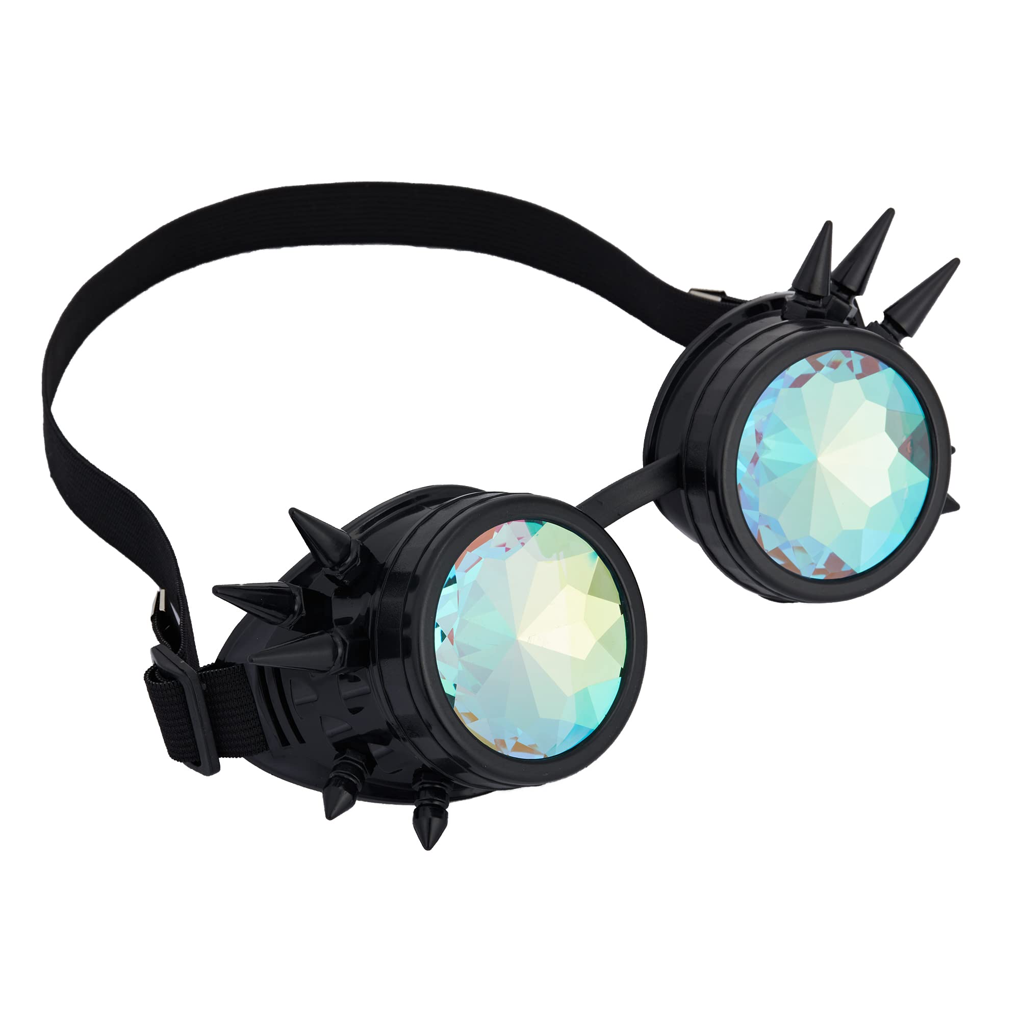 OMGREAT Kaleidoscope Glasses for Raves Steampunk Goggles with Rainbow Prism Diffraction Crystal Lenses, Black (Spiked) - Image 3