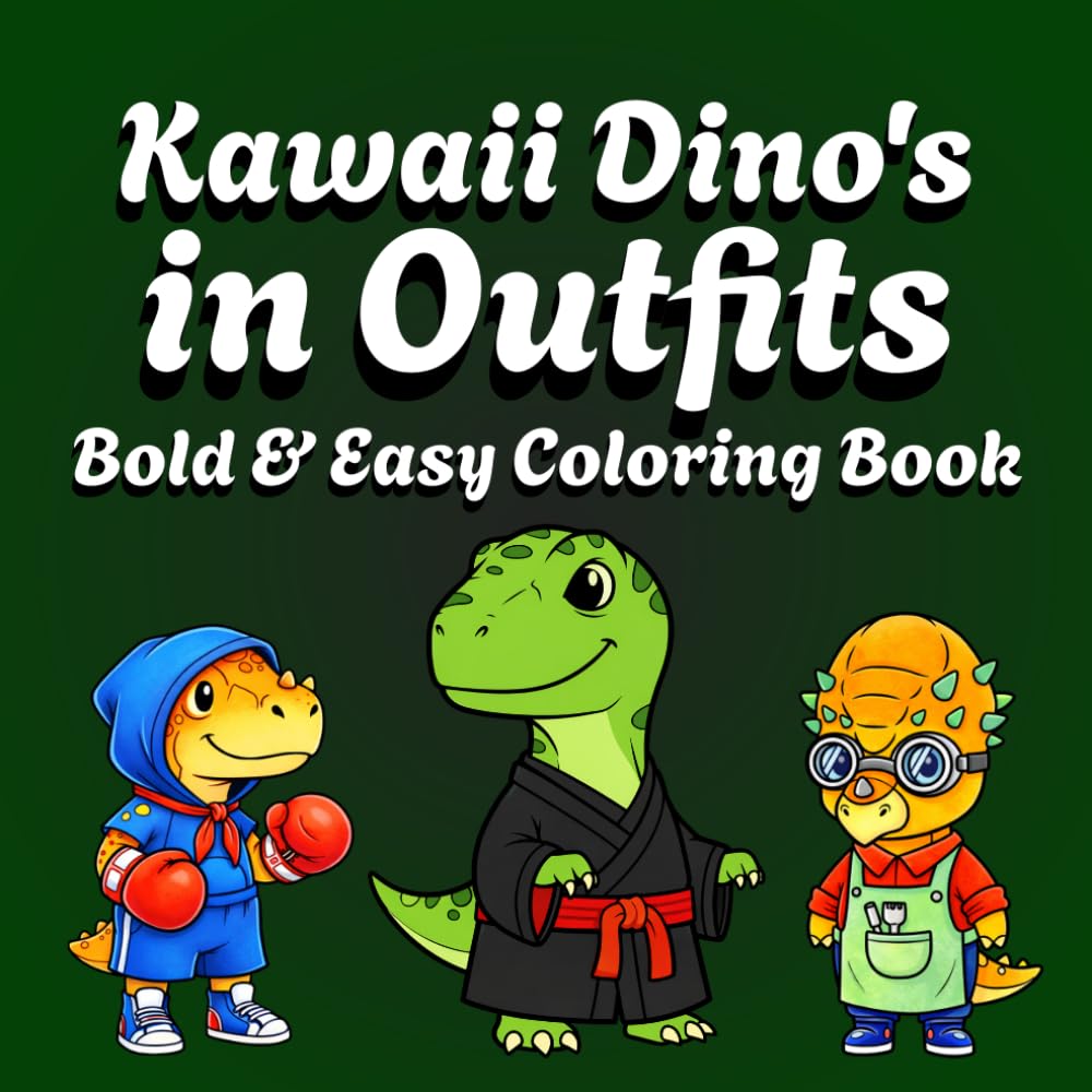 Kawaii Dinosaurs Coloring Book: 52 Simple and Cute Dinosaur Designs in Fun Outfits for Kids, Teens, and Adults | Part of the Outfit Adventures Series