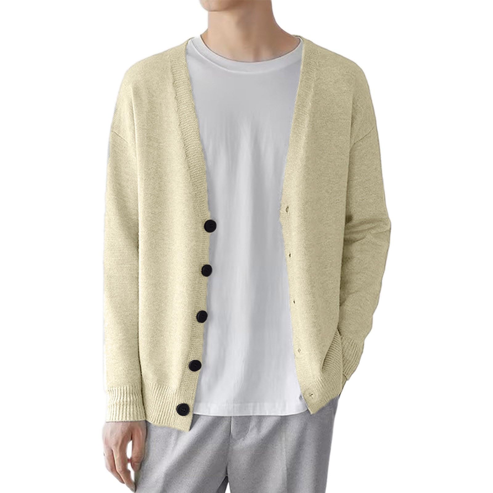 Gefomuofe Cardigan Pour Homme Col En V Couleur Unie Cardigan
