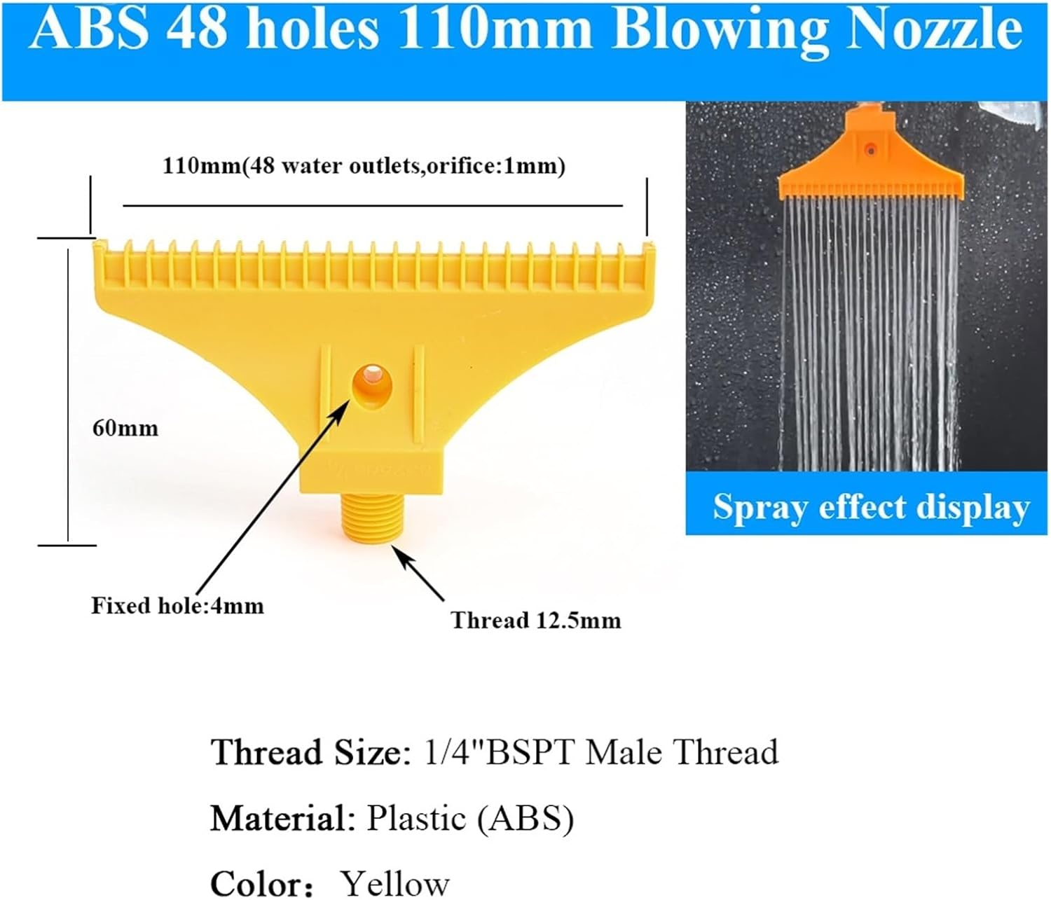 110mm Wide Air Knife with 1/4" Male Thread - Plastic Blowing Nozzle for Industrial Drying, Cooling, and Washing(Yellow)