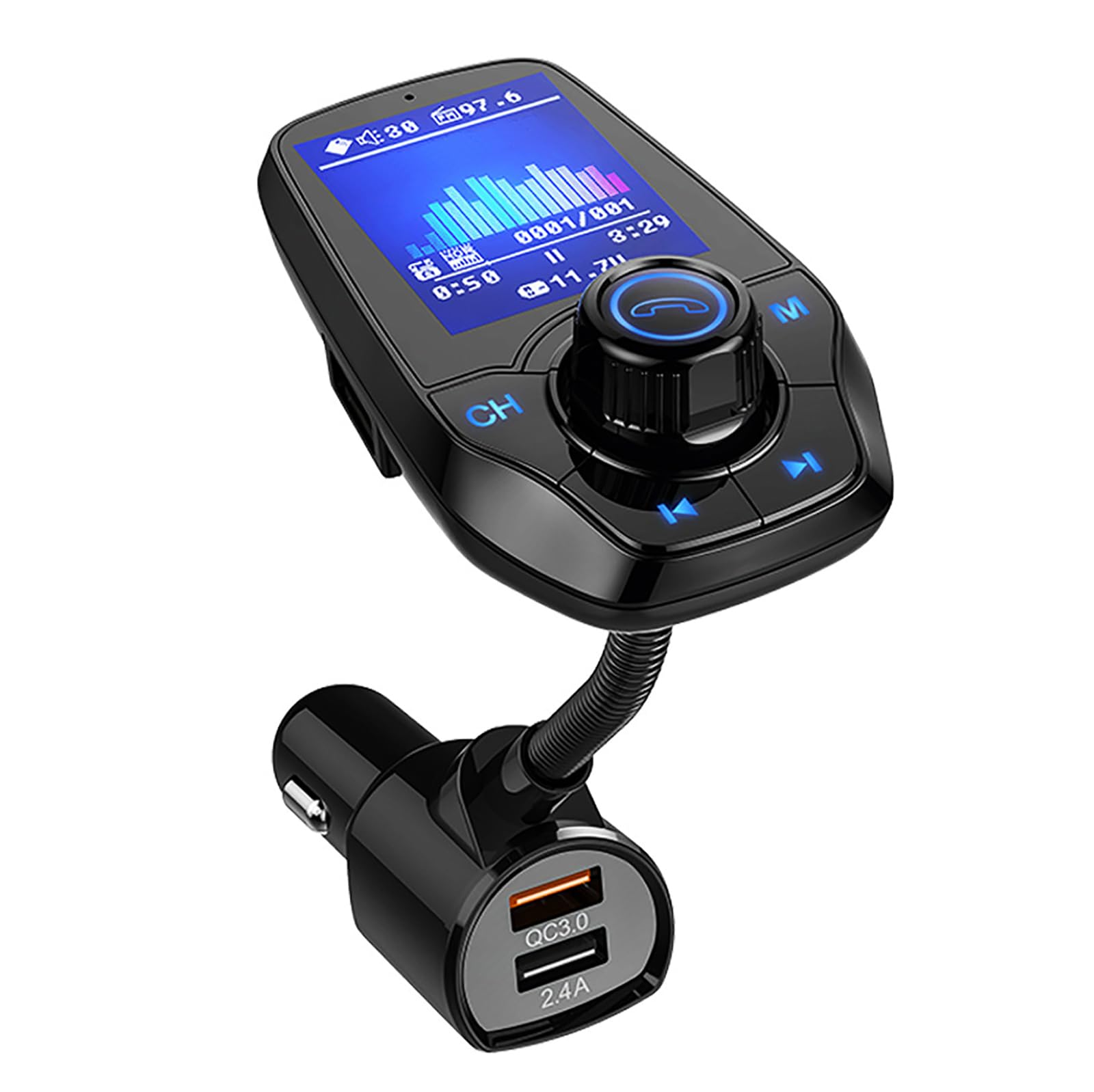 Bluetooth 5.0 FM Transmitter for Car, Wireless in-Car Radio Adapter Kit with Color Screen AUX Auto Music Adapter QC 3.0 USB Charger Voltage Detection