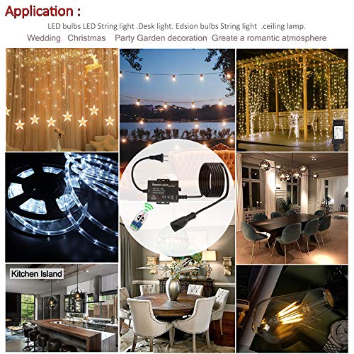 Outdoor Dimmer Switch Plug-in Dimmer Switch for String Lights, Max 800W Bulbs Dimmer Switch with 10 Ft Extension Cord 3 Prong 100 Ft Wireless Remote Control, Timer Function - Thumbnail 2
