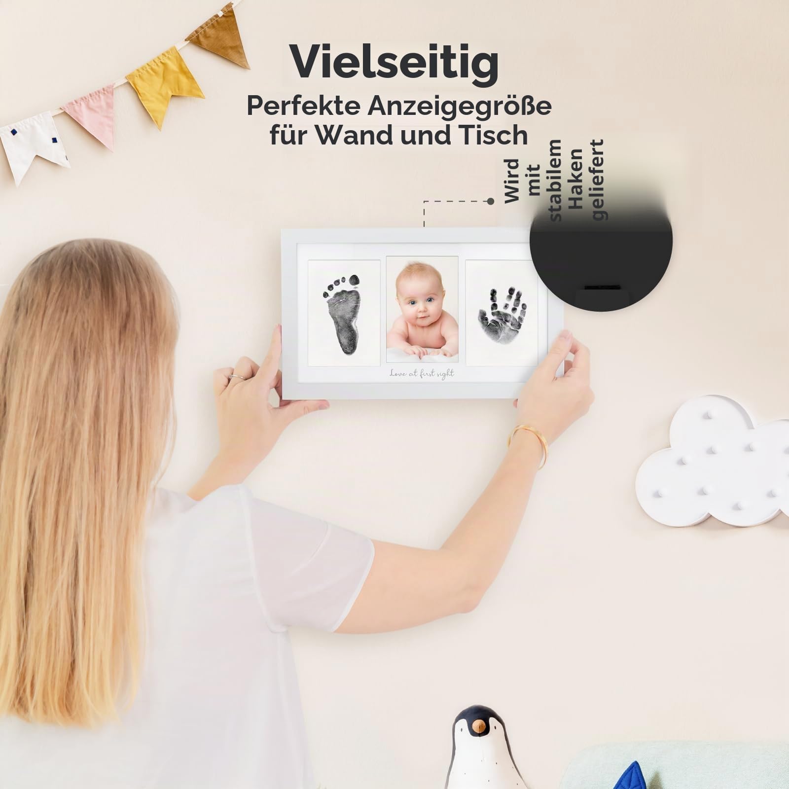 Tintenloses Baby Handabdruck und Fußabdruck set Junge, Mädchen, Neugeborenen-Andenken - No Mess Tintenauflage für Baby Abdruckset, Pfotendruck-Kit fur Dog, Personalisiertes Babygeschenke(Alpine White)