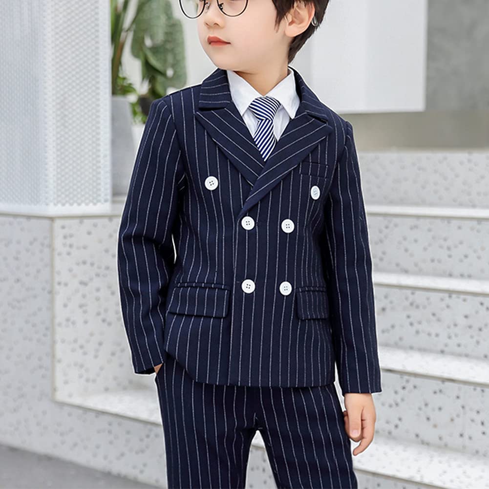 HONGBI Traje de Boda para Niños Graduación Traje,Traje Formal de Rayas de Chico,Bebés Niños Conjunto de Traje Elegante para Ceremonia Bautizo Comunión,2-12 Años Niños Traje de Esmoquin Ajustado