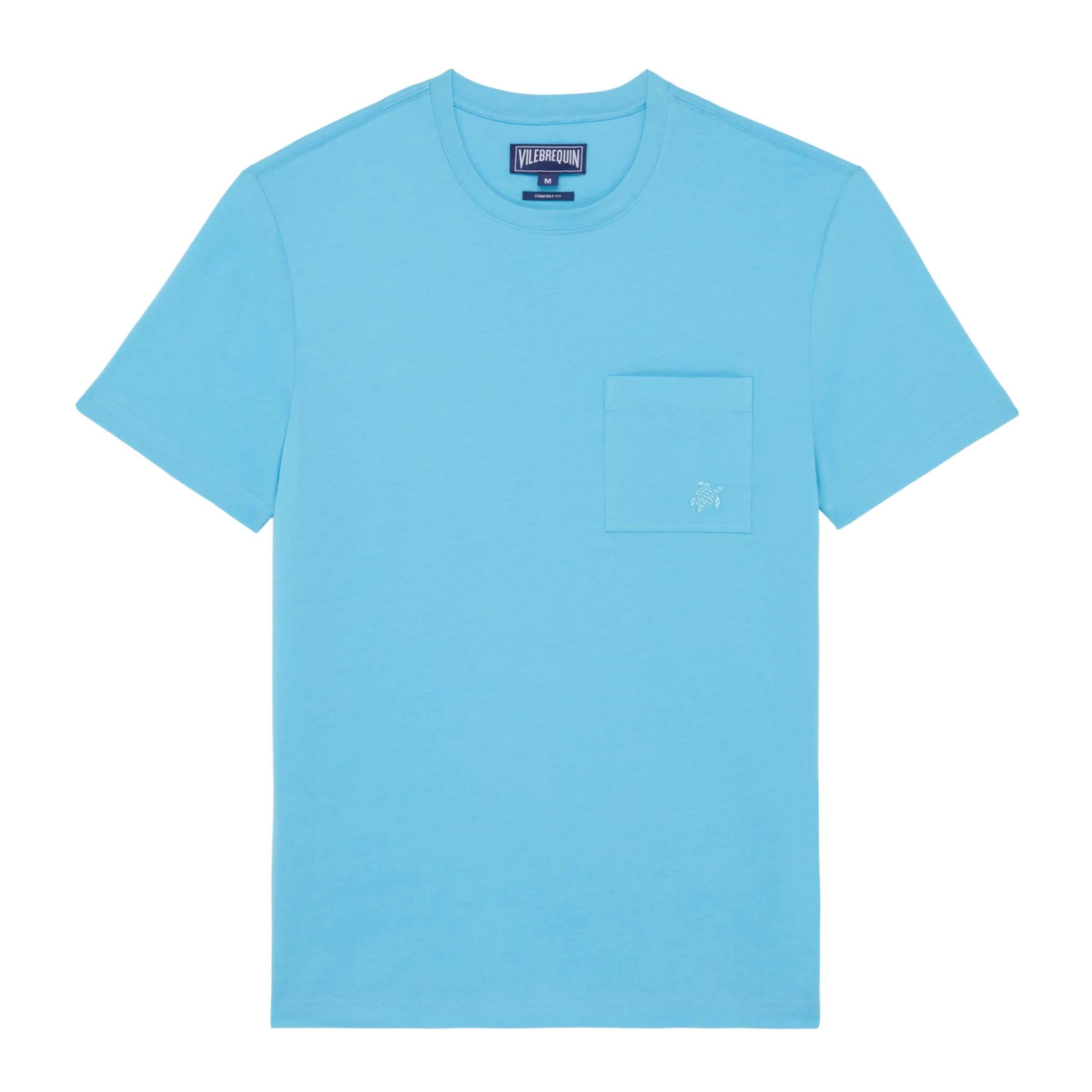 Vilebrequin, T-​Shirt Uomo in Cotone Biologico Tinta Unita, M, Blue Topaz