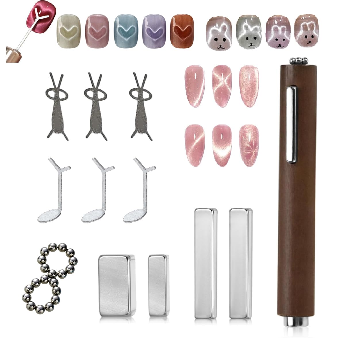 3 in 1 Nail Magnet with Heart Shaped Cat-Eye Tool,Cat Eye Gel Nail Polish Magnet Pen, Wooden Strong Drop-resistant Magnetic Nail Polish Tool for Art