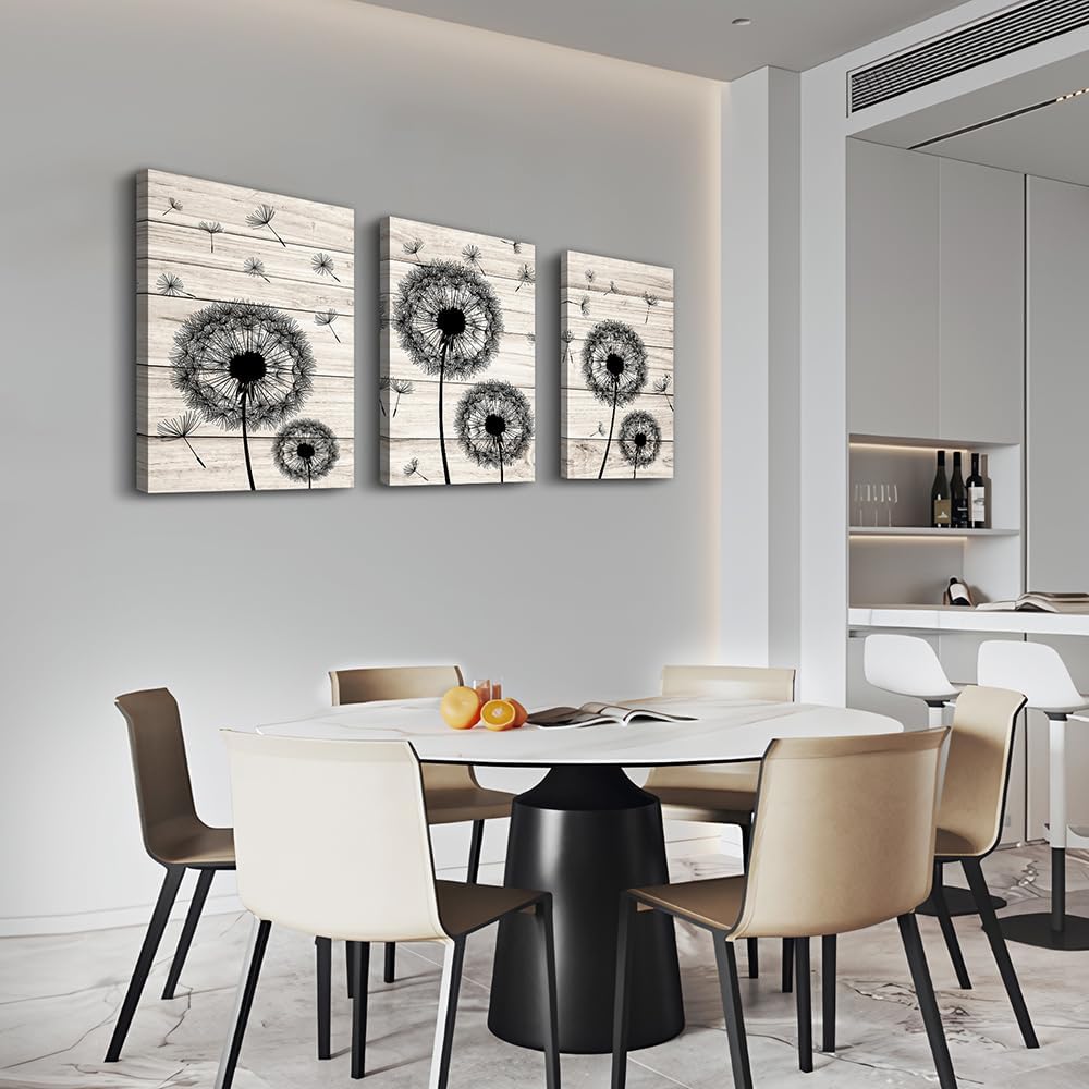 Wall Decor For Living Room Canvas Wall Art For Bedroom Fashion Wall Decorations For Kitchen Abstract Paintings Office Canvas Art Black Dandelion Flowers Hang Pictures Artwork Home Decoration 3 Pieces