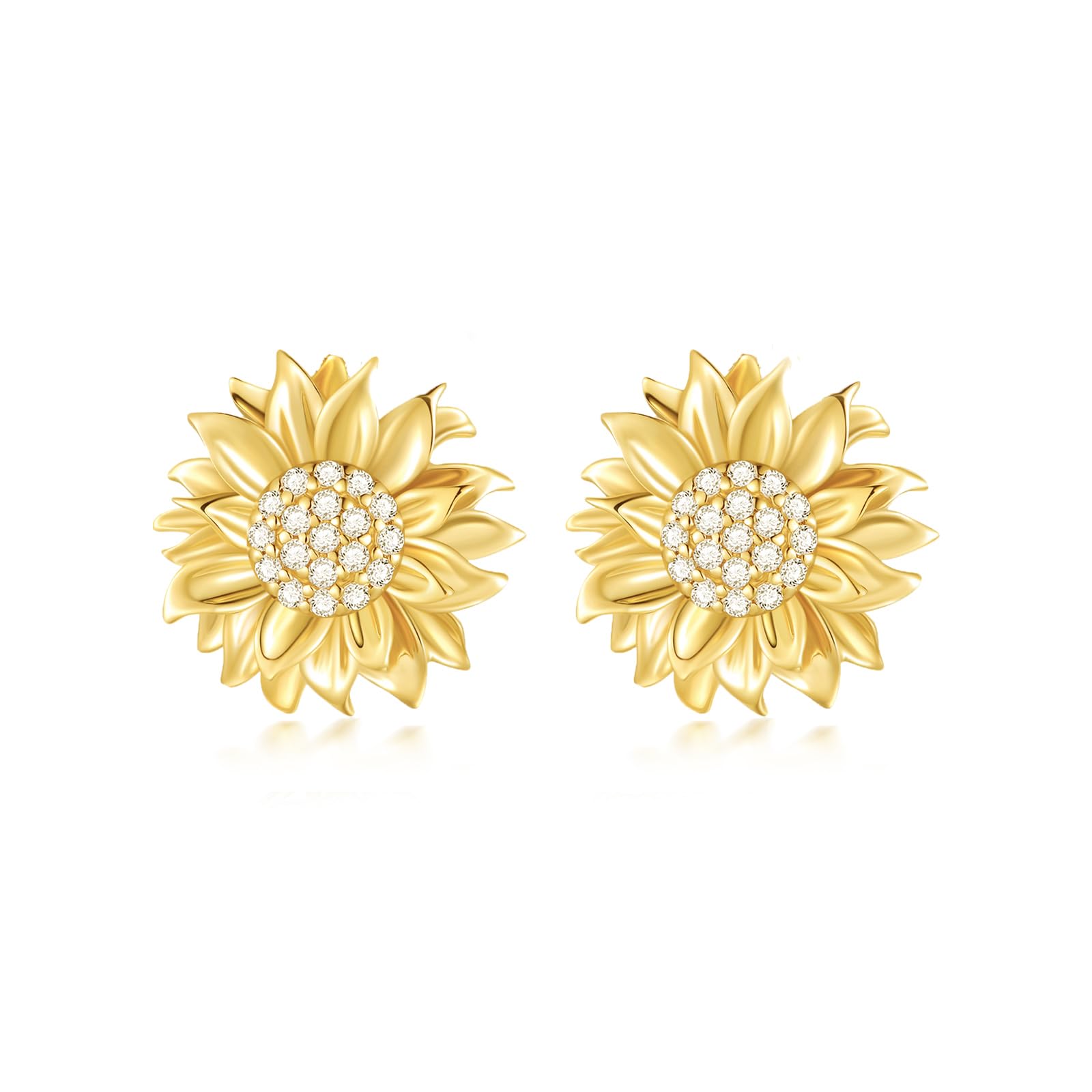 Diamond Sunflower Stud Earrings for Women 18K Gold Plated Sterling Silver You Are My Sunshine Sunflower Earrings Jewelry