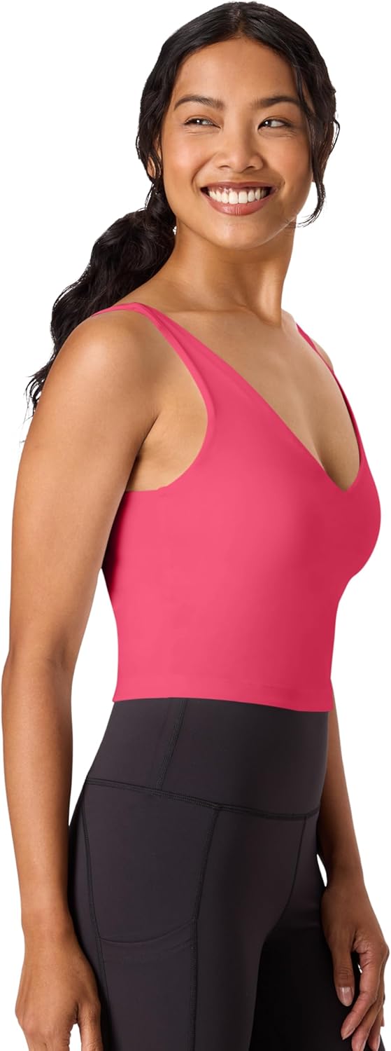 Hanes Women's Crop Top Clothing, Moves Cropped Workout Tank Tops for Women W/Shelf Bra, Sewn-in Padded Cups, Wicking