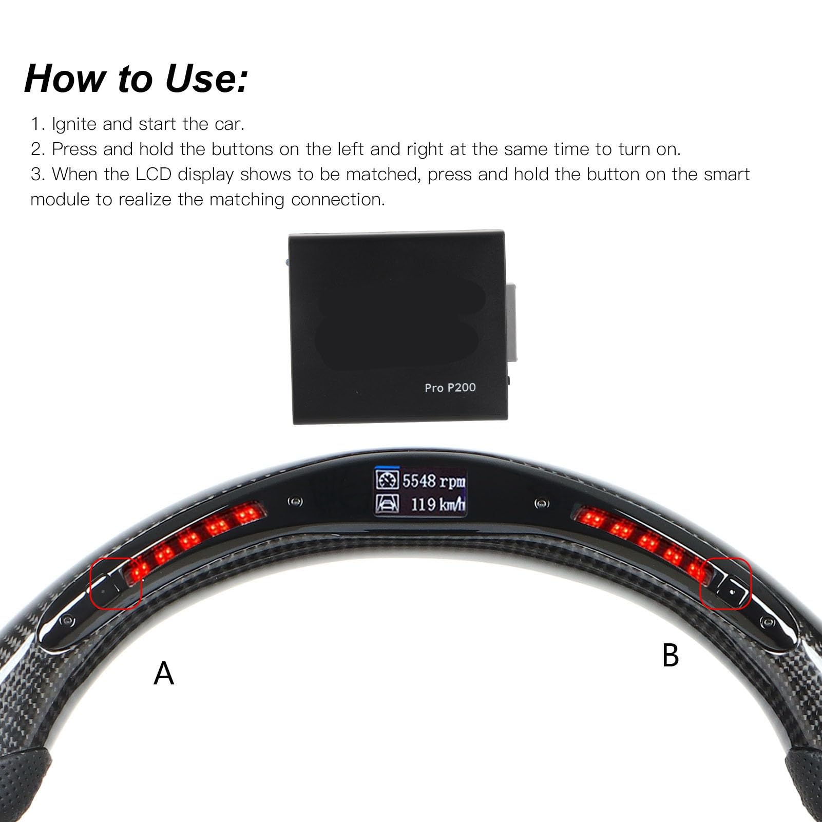 Luci a LED Volante in Fibra di Carbonio con Visualizzazione dei Dati in Tempo Reale per Sport L494 2014-2022