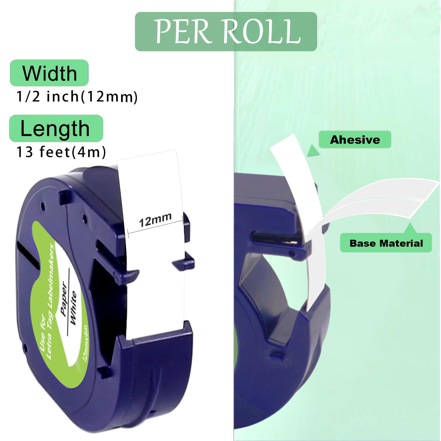 UNOKA Letratag - Confezione da 20 ricariche di nastro di carta per etichettatrici DYMO LetraTag LT-100H LT-100T XR 200B XM 2000, 91200 91220 91330 S0721510, nero su bianco