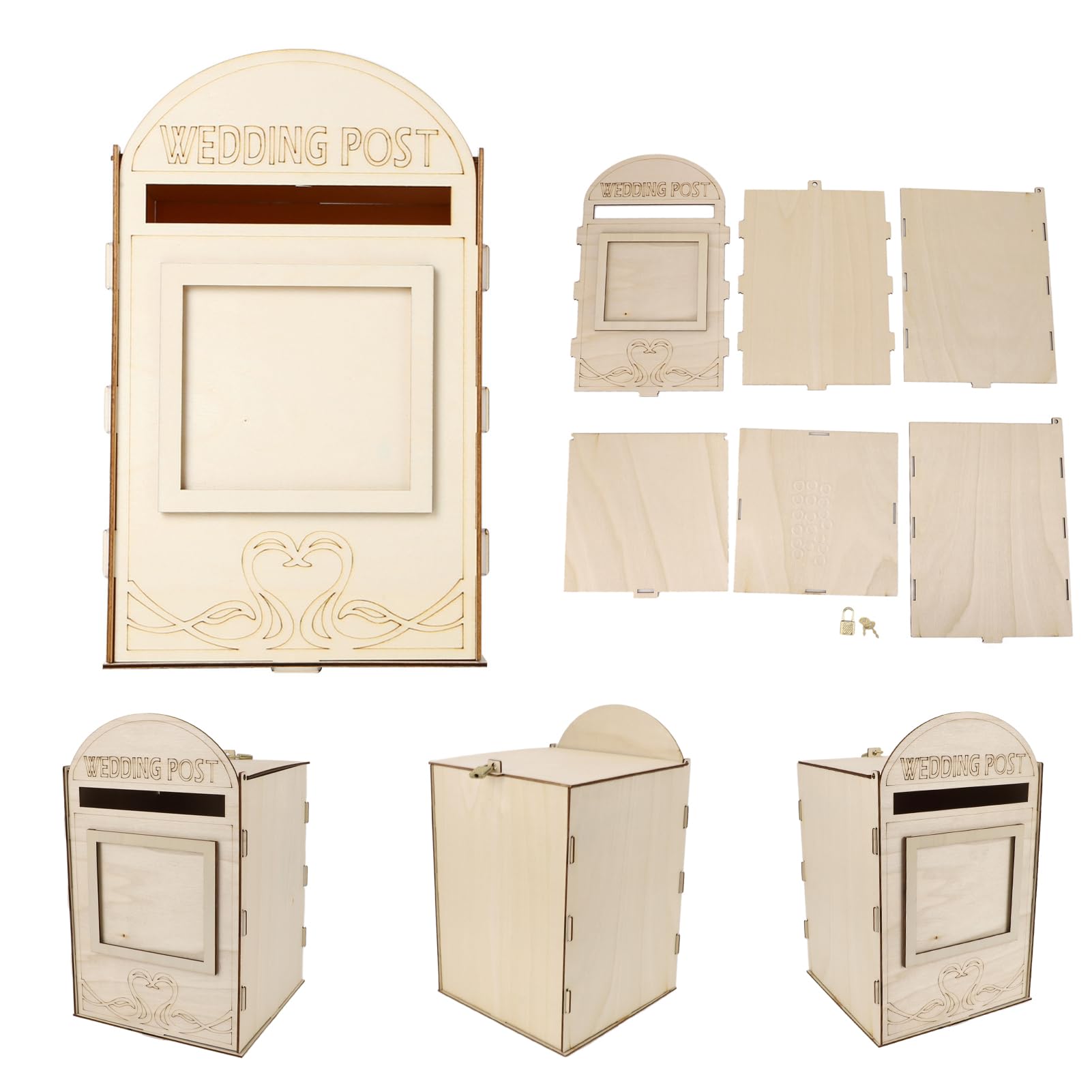 Jectse Wooden Wedding Mailbox Post Box, Vintage Style, Multipurpose Box for Weddings, Parties, Anniversaries, Graduations and Baby Showers,33.1 X 20.3 X 20.3cm (JM01618)