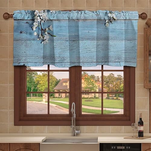 Miniatura 3 de Fanjanmey Cortina de cenefa, patrón rústico floral, cortinas de cocina con bolsillo para barra, cenefa de tratamiento de ventana para baño, sótano,