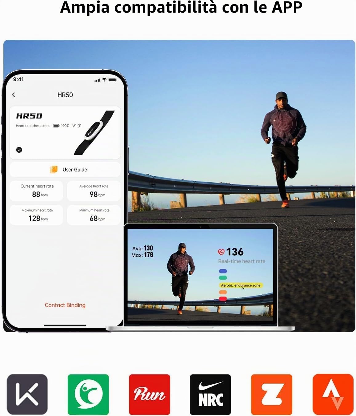iGPSPORT HR40 - Cardiofrequenzimetro impermeabile IPX7 Bluetooth & Ant + cinghia toracica per corsa, ciclismo, fitness, compatibile con Garmin Polar Wahoo