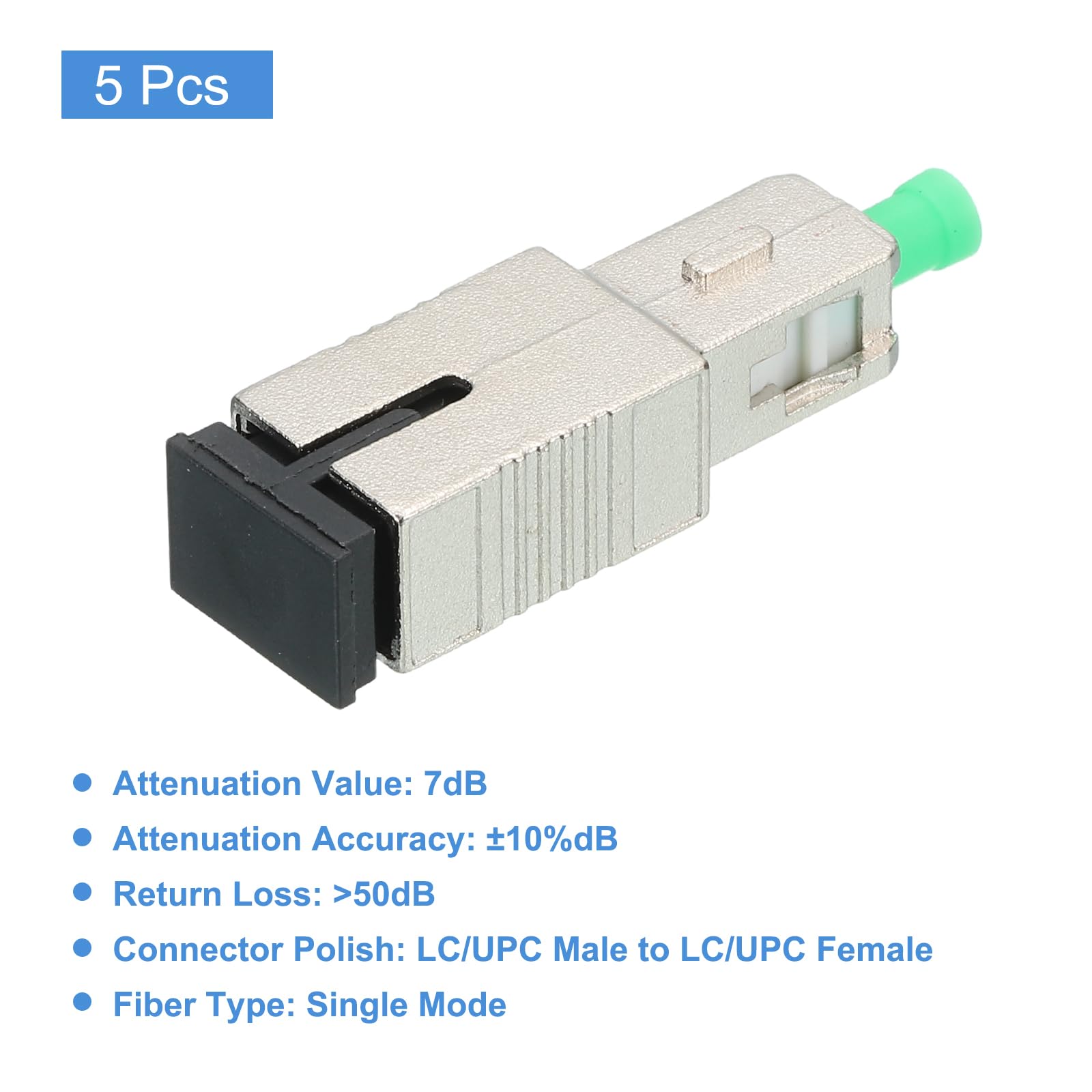 sourcing map Atenuador de fibra SC de 7 dB, SC/APC SM, atenuador fijo de fibra óptica macho a hembra para transmisión óptica, paquete de 5