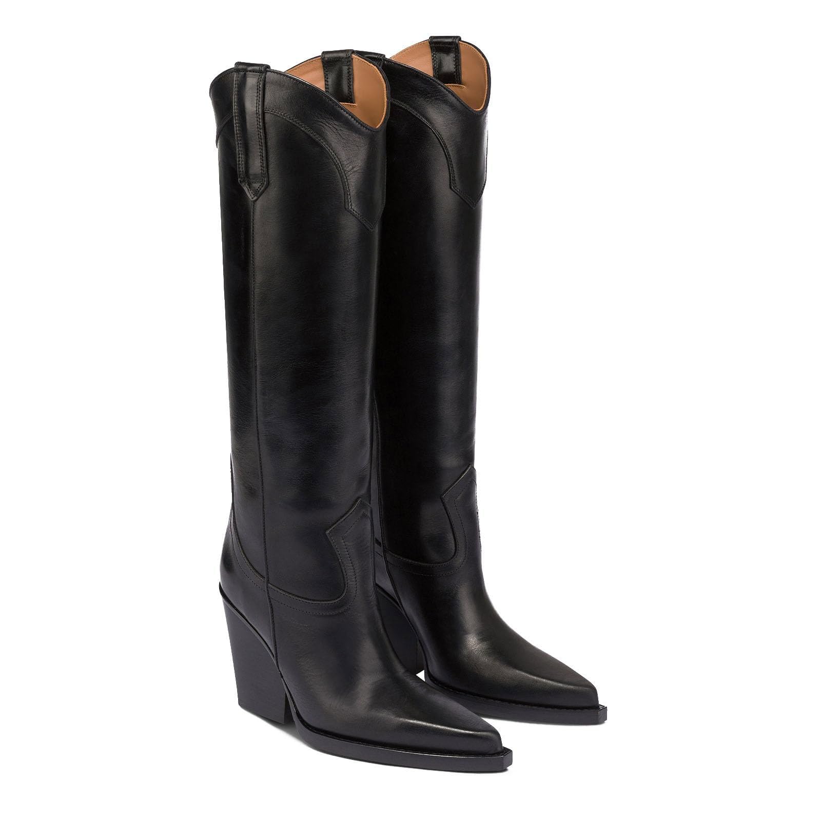 Suede Knee High Boots for Women Pointed Toe Chunky Block Heel Pull on Western Cowgirl Fall Winter Boots