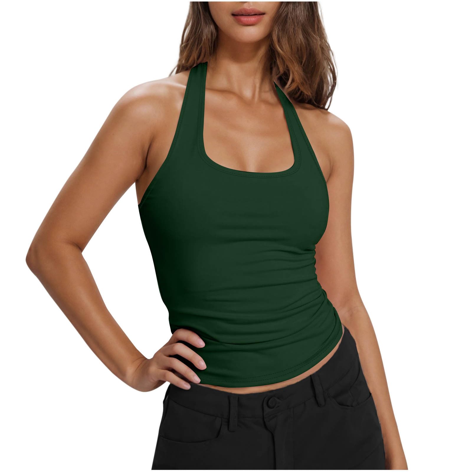 Women Summer Sexy Yoga Camisole Halter Neck Sleeveless Sport Tee Fitted Solid Tank Tops Stretch Comfy Workout Outfis