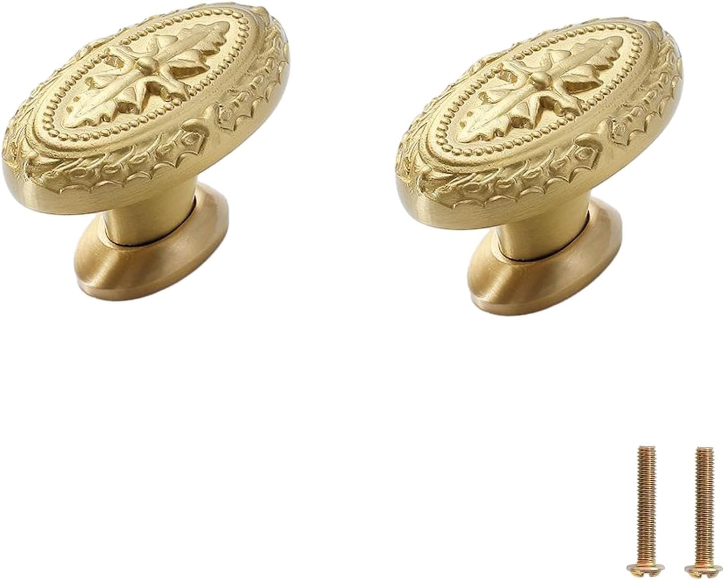 Tnbccxn 12 Copper Color 45*30Mm Cabinet Handles, Cabinet Handles,2 Pcs Fancy Embossed Pure Copper Knob(12 Copper Color 45 * 30Mm)