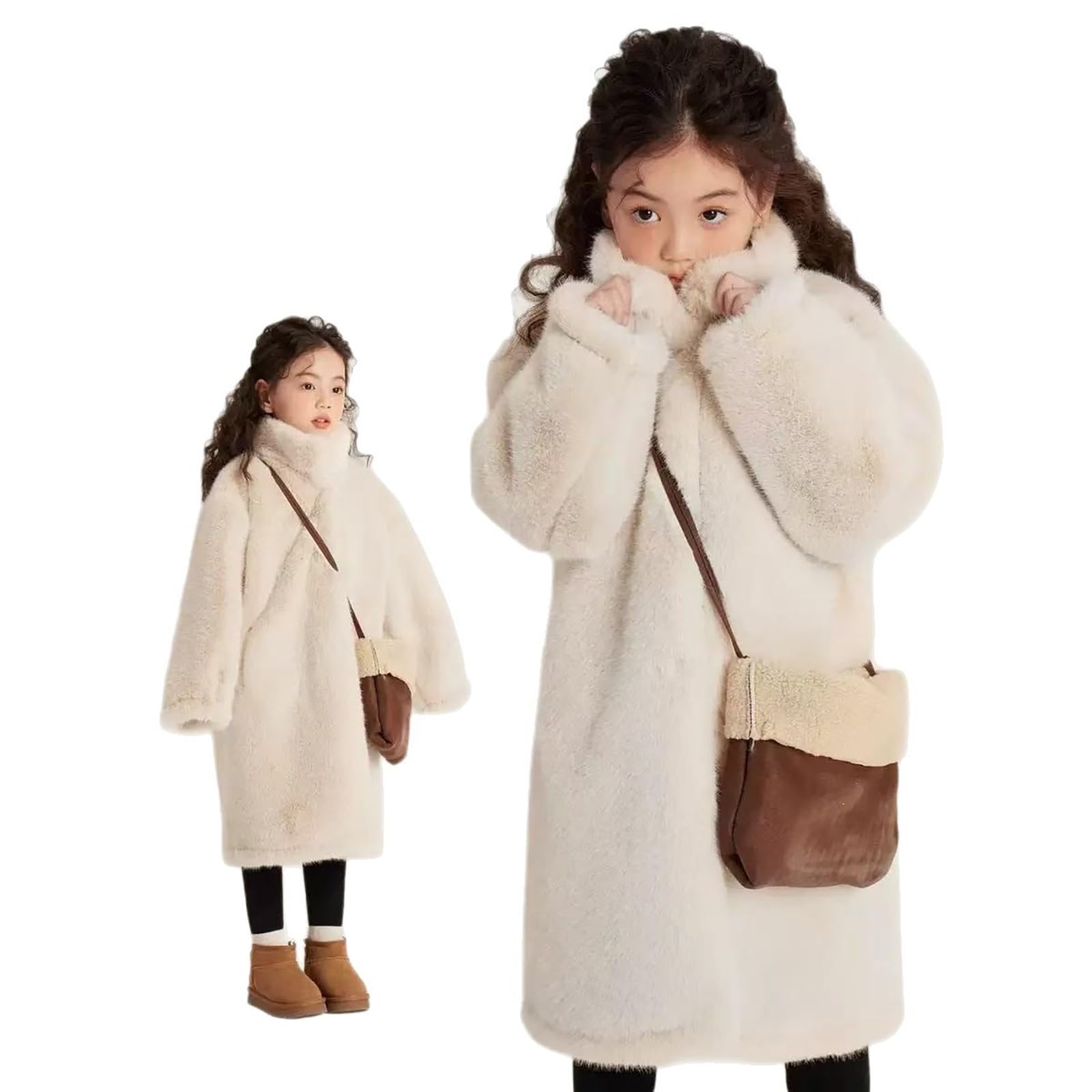 Generisch Piumino da bambina con fodera in pelliccia sintetica, caldo cappotto invernale con cappuccio, abbigliamento esterno antivento per bambini e bambini