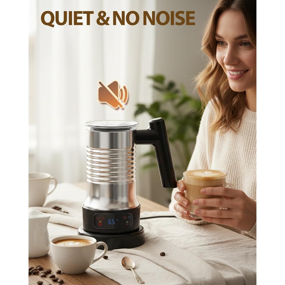Schiumalatte Elettrico, Macchina per Cioccolata Calda Automatica 4 in 1, Vaporizzatore per Latte da 500 W con Maniglia, Schiumatore Caldo e