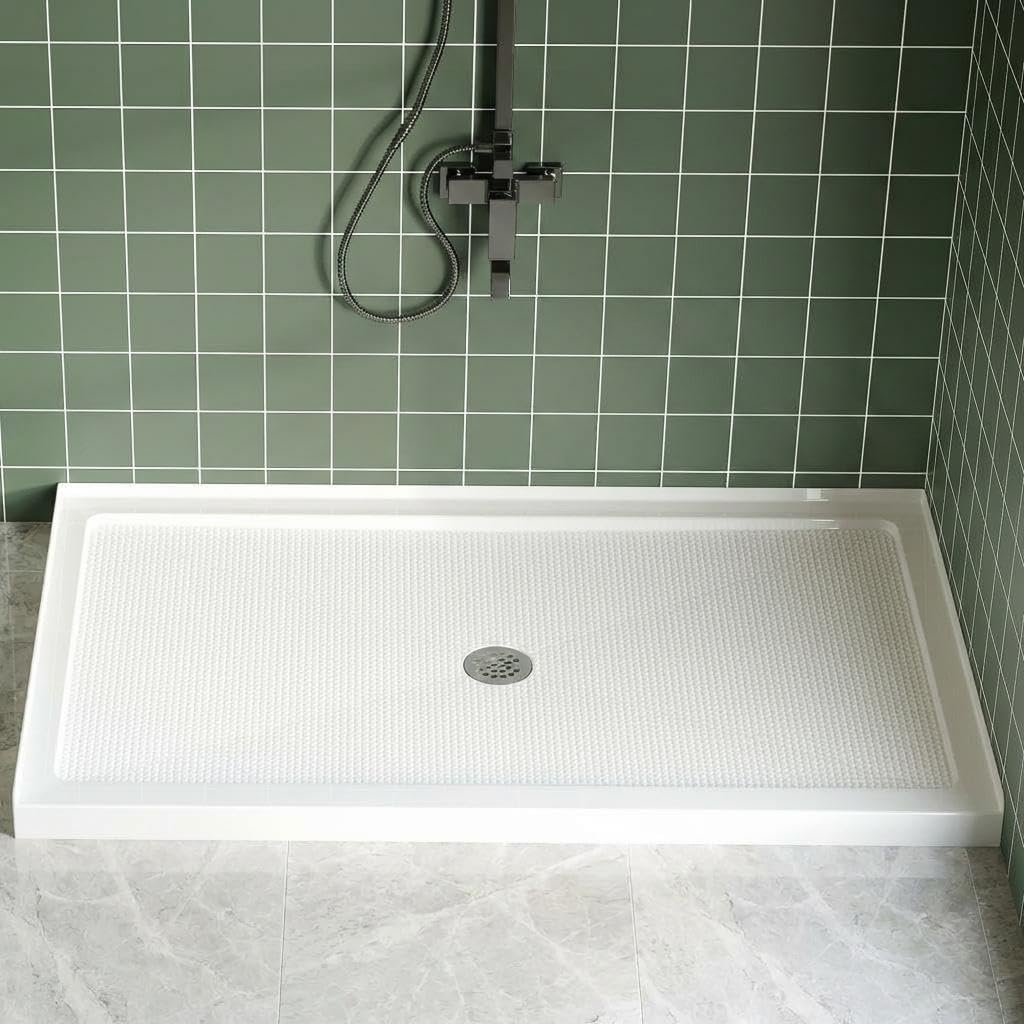 60" x 36" Shower Base, CUPC Certified Acrylic Fiberglass Pan with Slip Resistant Texture, Center Drain and Removable Stainless Cover