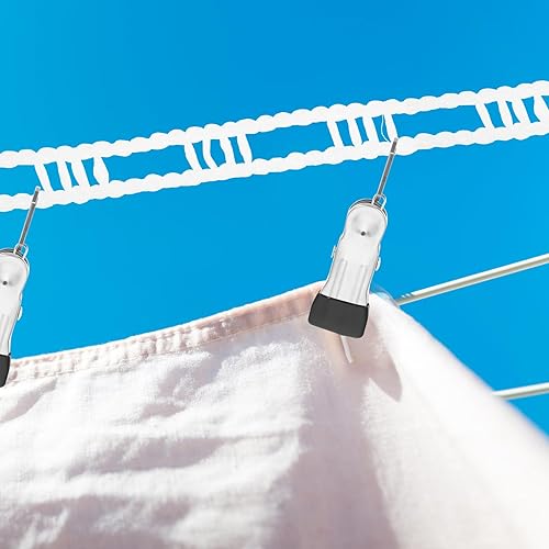 Miniatura 4 de Veemoon Paquete de 2 tendederos a prueba de viento de 16.4 pies a prueba de viento, cuerda de secado de ropa ajustable de nailon para colgar