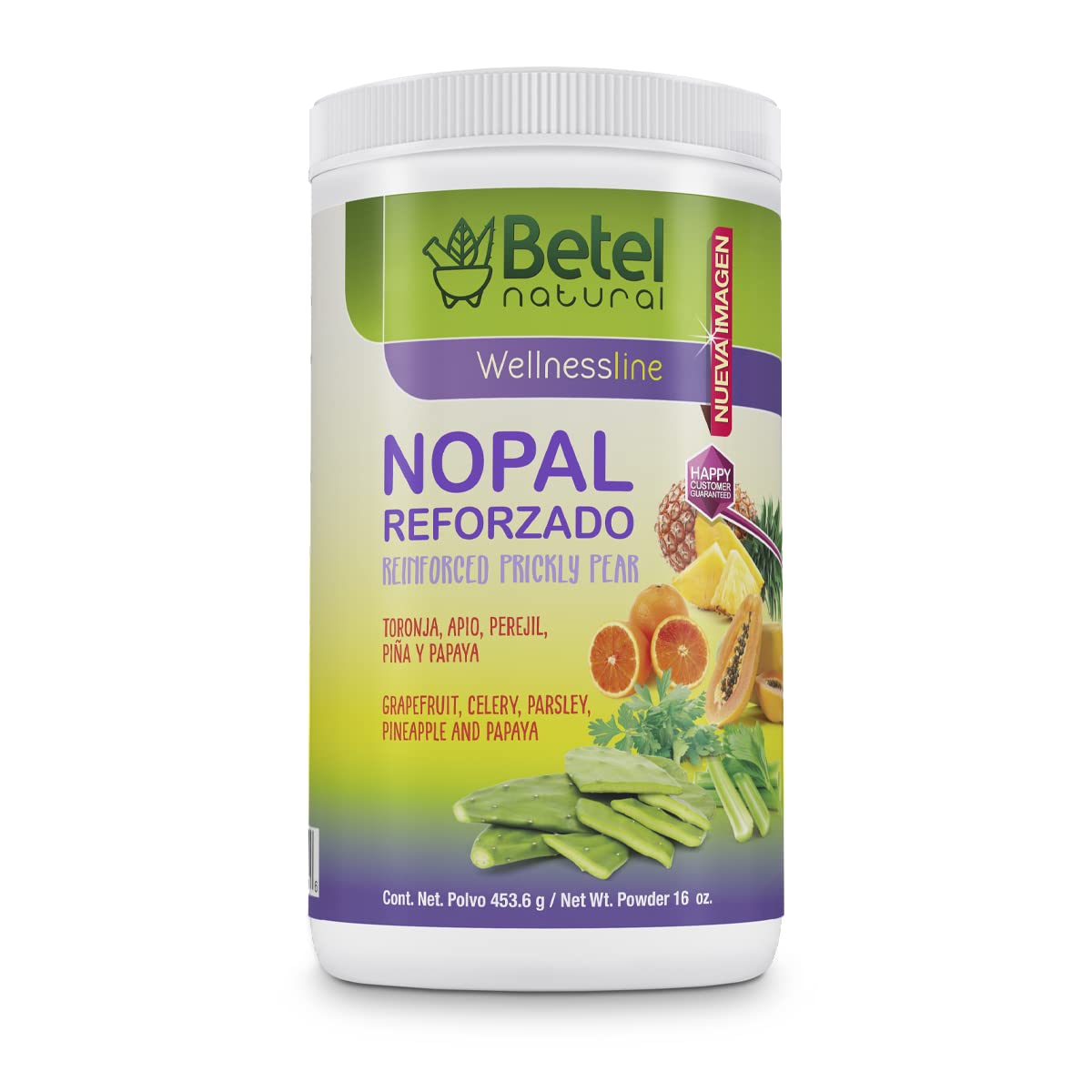 Betel Natural Polvo de Nopal (Prickly Pear) Reforzado Made with Grapefruit, Pineapple, and Papaya - 16 Oz