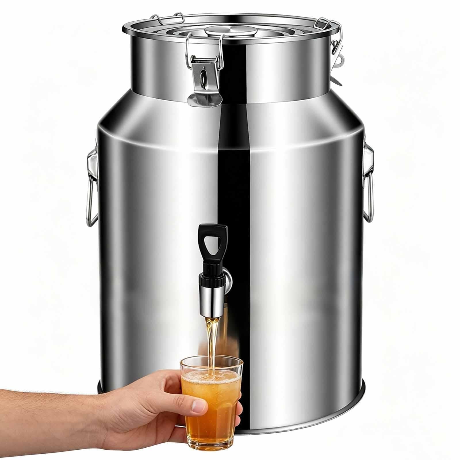 Bidón De Leche De Acero Inoxidable Con Espiga Cubo De Vino Lata Para Agua | Rra Con Grifo Y Tapa Sellada Cierres De Tensión Para Dispensar Líquidos Zumo Aceites En Cocinas(With faucet,64L)