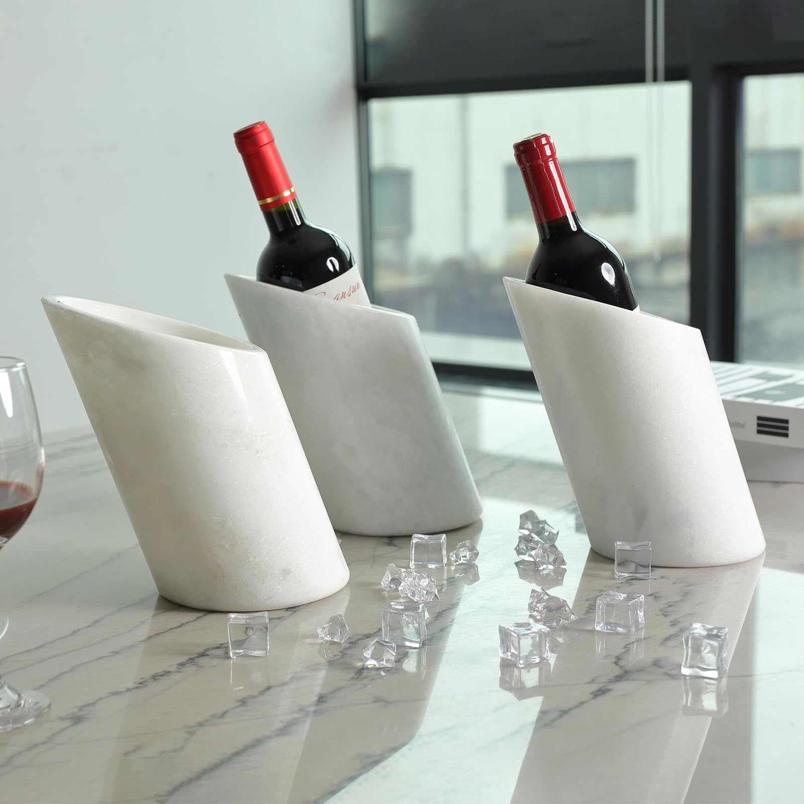 Enfriador de botellas de vino de mármol, enfriador portátil de mesa para champán para cóctel, fiesta, cena, oblicuo