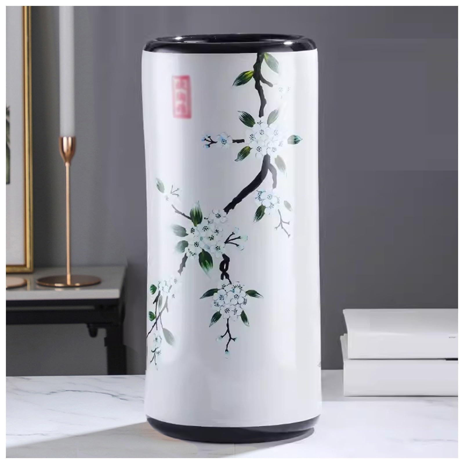 FCXWEVR Handmade Ceramic Applique Porcelain Cane Stand for Hotel Office Home Entrance Multifunctional Floor Standing Holder (White)